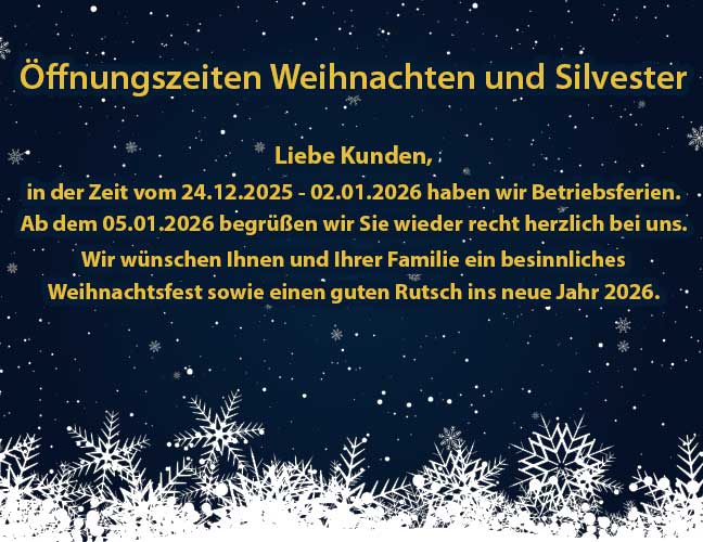 Unsere Öffnungszeiten zum Jahreswechsel